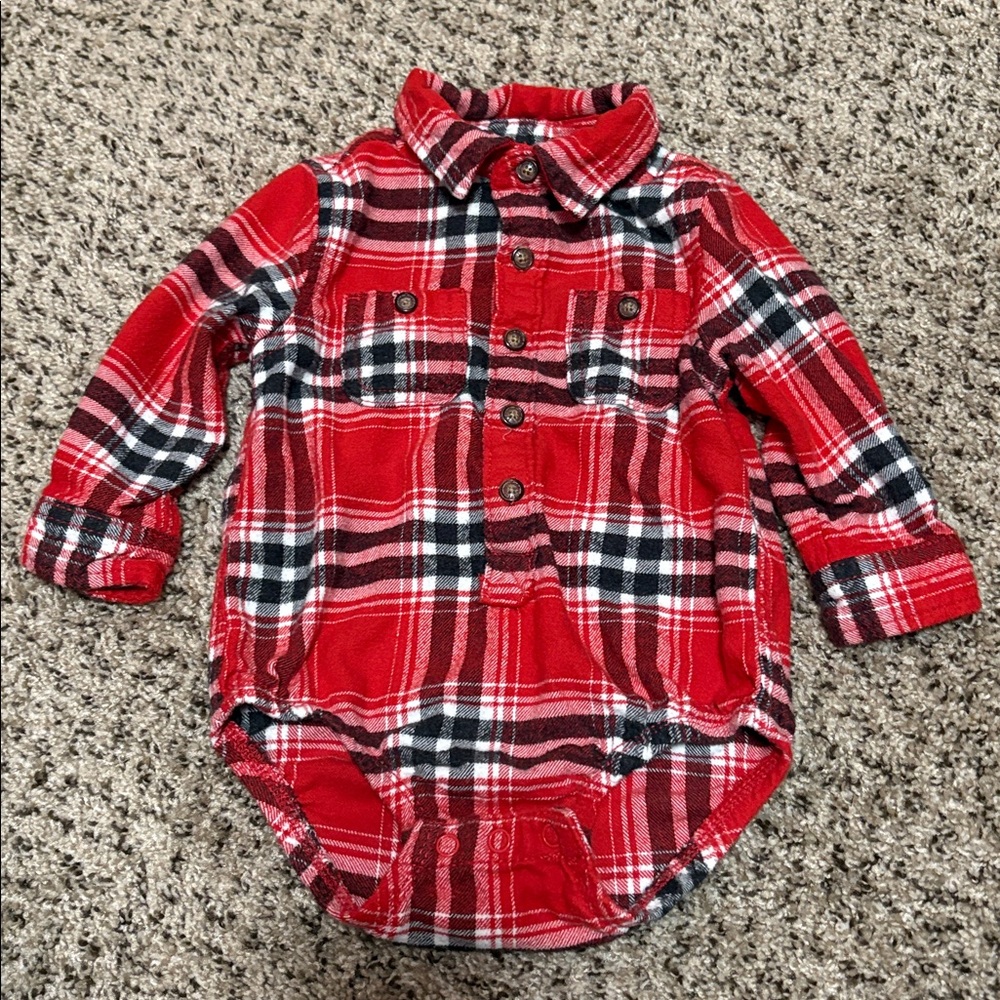 OshKosh B'gosh Flannel Red and Black Plaid Button-Down Shirt Onsie